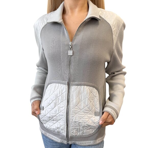 CHANEL Sport Vintage 04P CC Logo Zipped Quilted Jacket Top #44 Gray [105664] - Picture 1 of 12